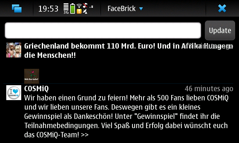 FaceBrick Facebook Client Nokia N900 Screenshot